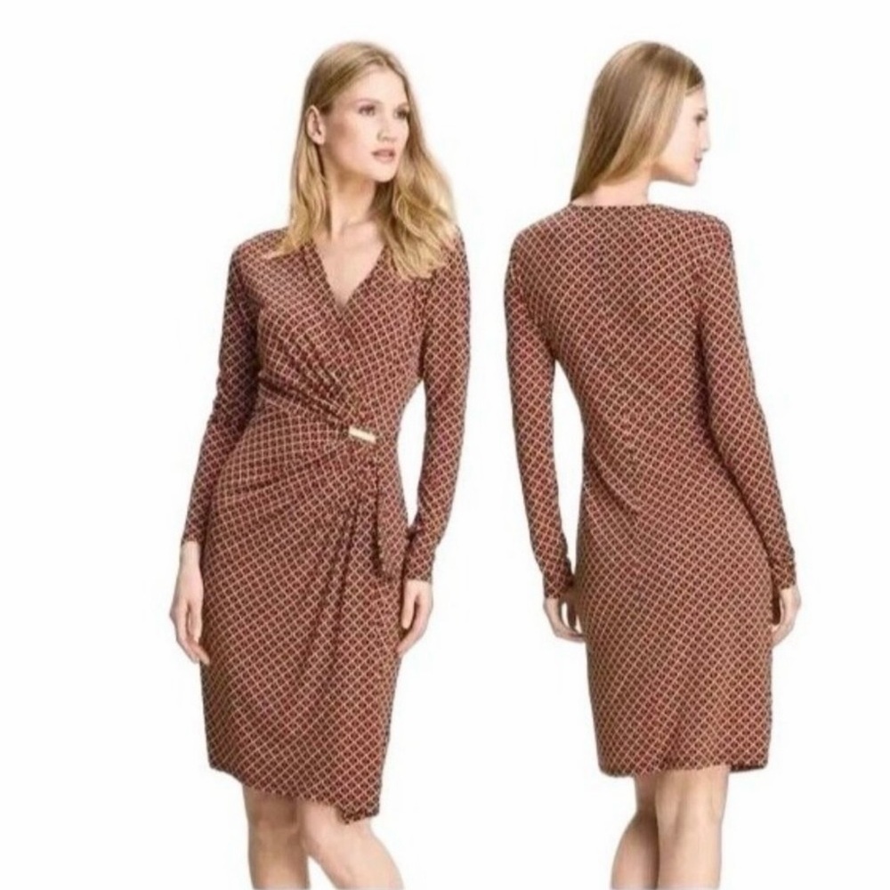 Michael Kors Burgandy, Yellow & Black Long Sleeve Dress Size M